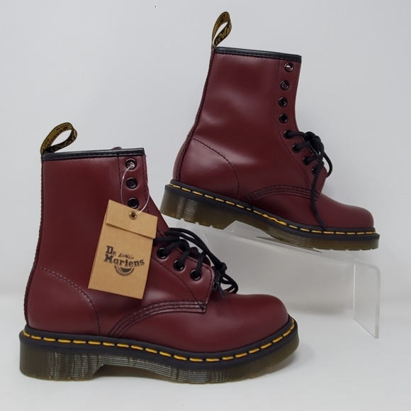 Dr Martens 1460W Cherry burgundy Leather Boots 8eyed Women's US Size 5 New - Picture 2 of 11